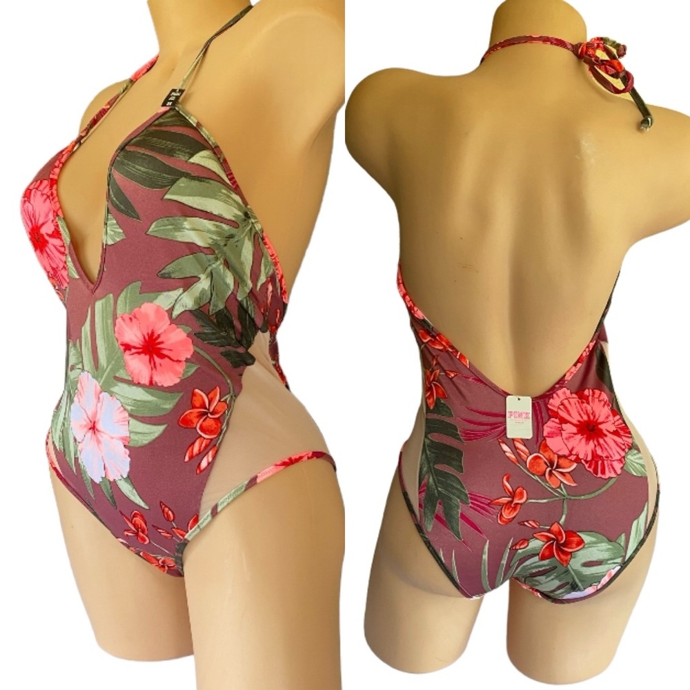 Victorias Secret PINK Swimwear Monokini swimsuit floral  New WITH TAGS MEDIUM .